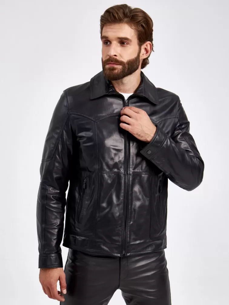 Кожаная куртка мужская 504, короткая, черная, p. 52, арт. 29330-0