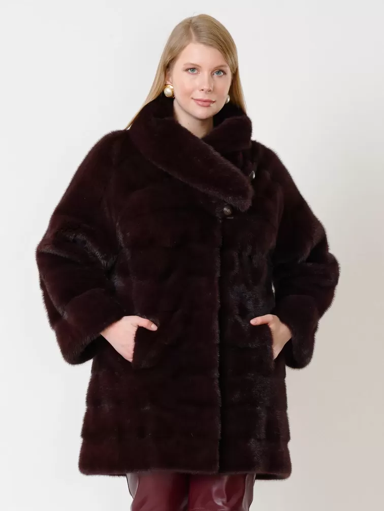 Пальто из меха норки женское 1150в, бордовое, р. 40, арт. 32190-1