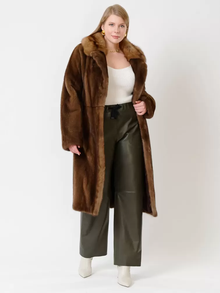 Пальто из меха норки женское 17417ав, коричневое, р. 48, арт. 31370-2