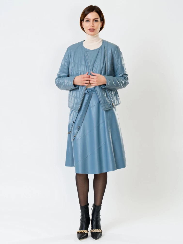 Демисезонный комплект женский: Куртка утепленная 306 + Юбка с поясом 01рс, голубой, размер 46, артикул 111165-1