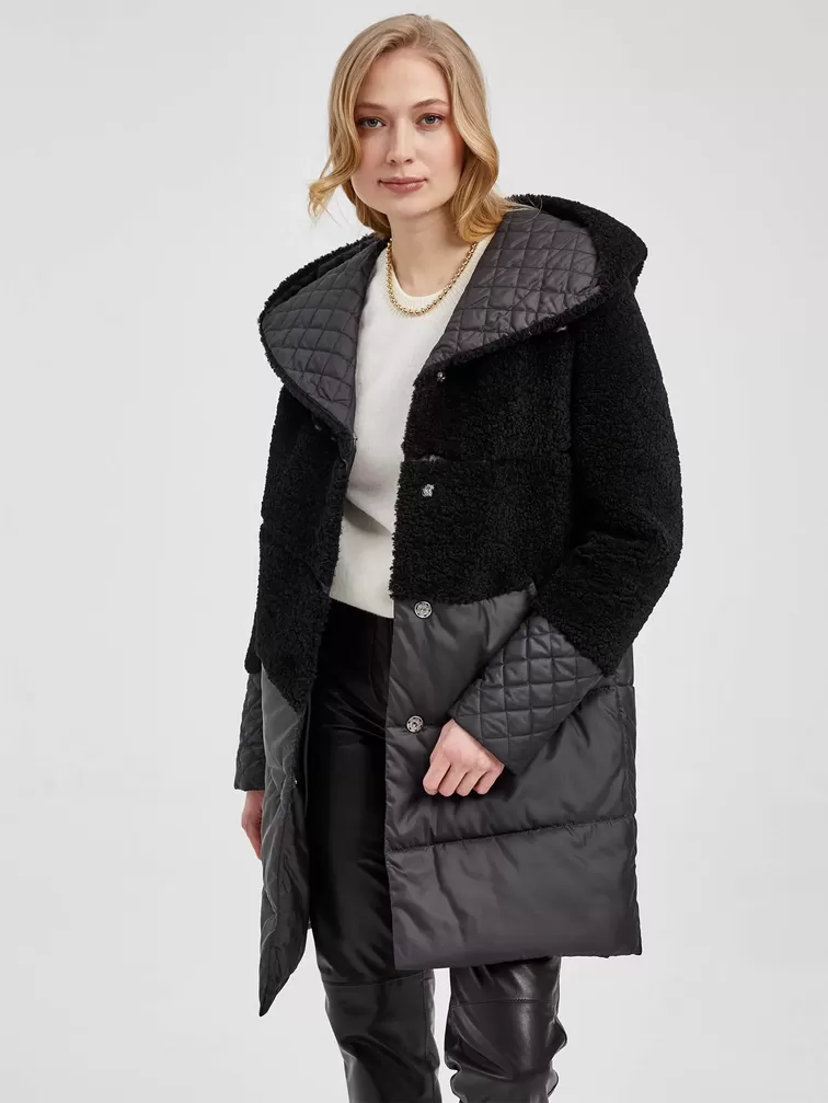 Демисезонный комплект женский: Пальто комбинированное 807 + Брюки 02, черный, р. 42, арт. 111228-3