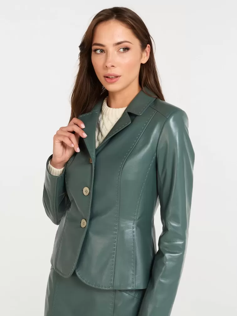 Кожаный пиджак женский 316рс, оливковый, р. 42, арт. 90250-0