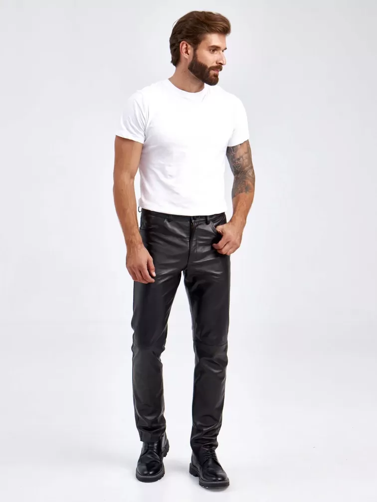 Кожаные брюки мужские 01, черные, p. 48, арт.120012-0