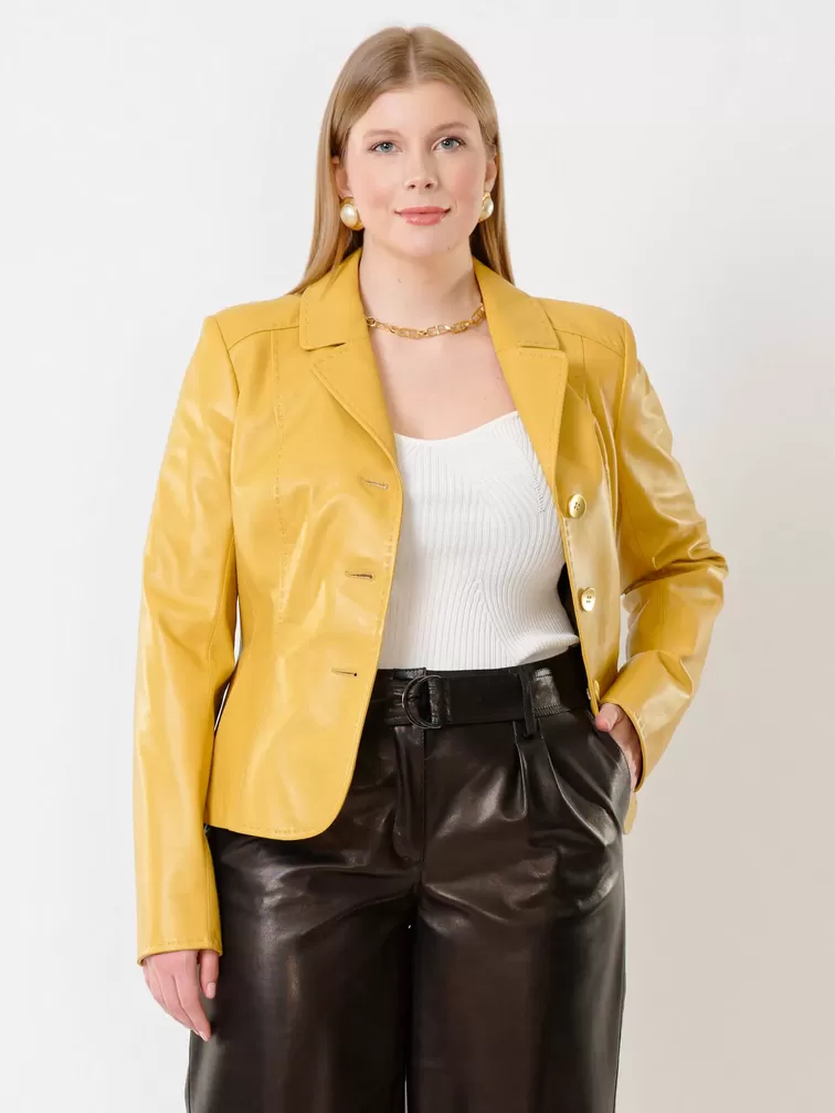 Кожаный пиджак женский 316рс, желтый, р. 42, арт. 91232-6