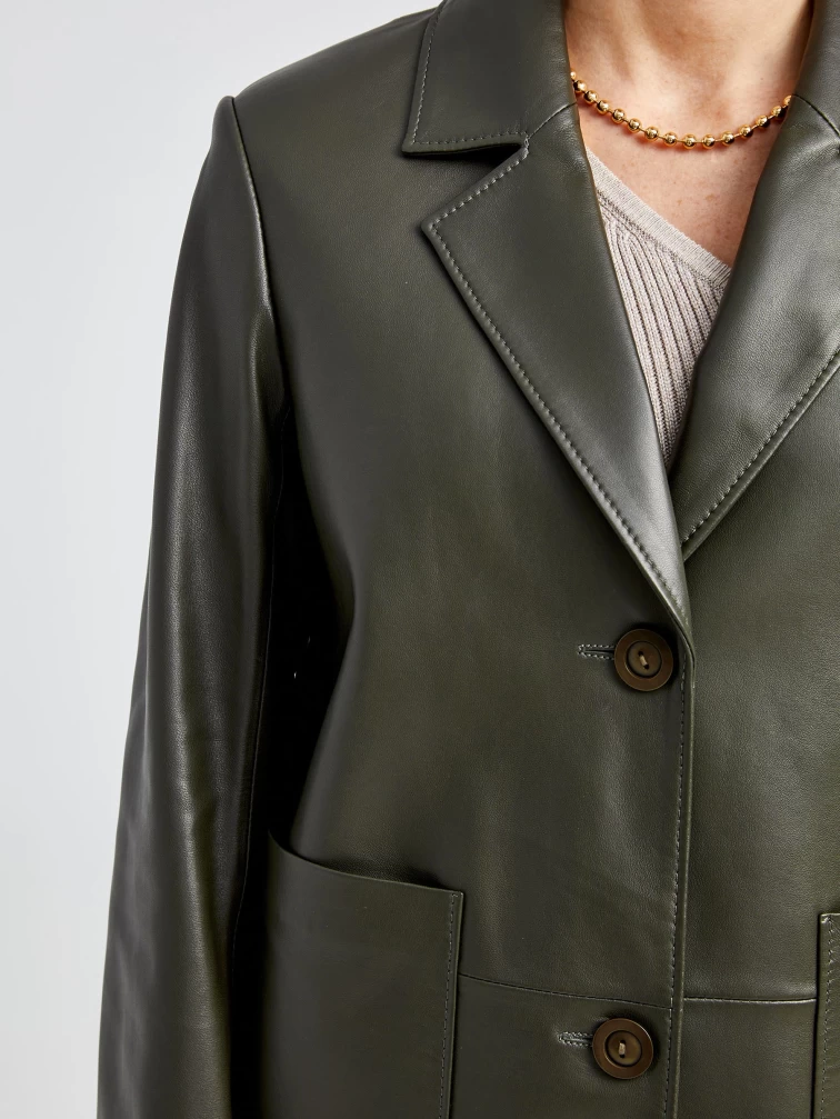 Кожаный пиджак женский 3016, оливковый, размер 54, артикул 91630-6