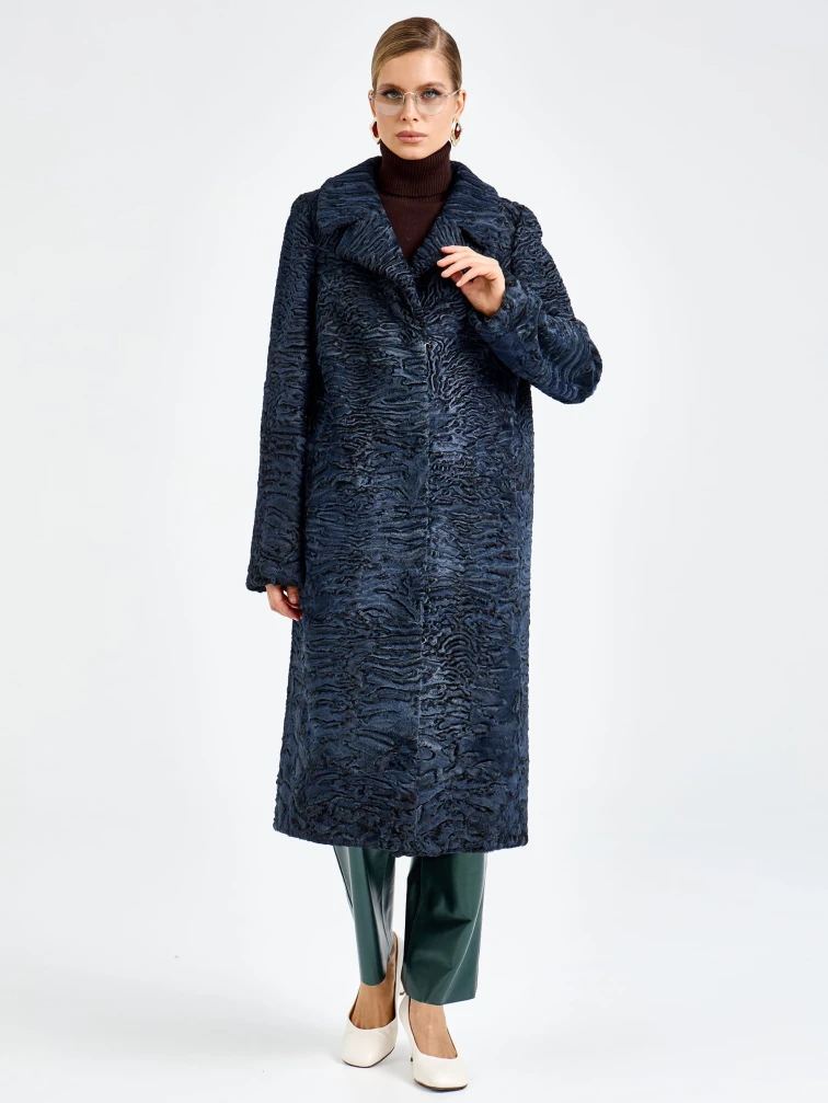Женская каракулевая шуба премиум класса Лола, синяя, размер 48. артикул 92750-6