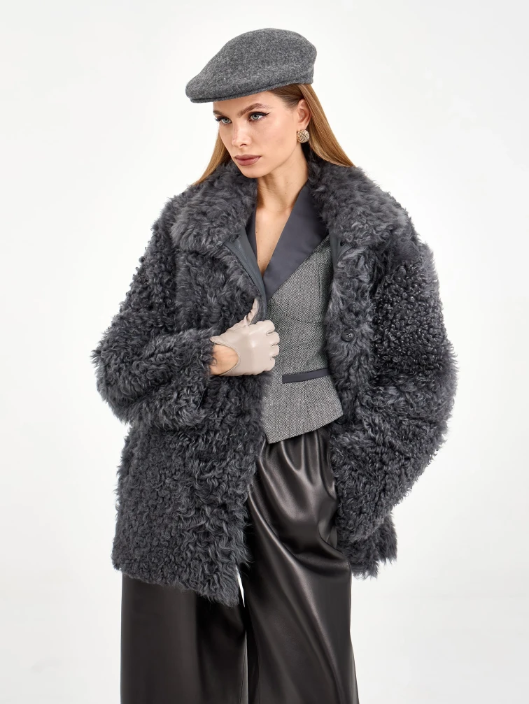 Короткая женская дубленка из тиградо 2072, серая, размер 44, артикул 65050-3