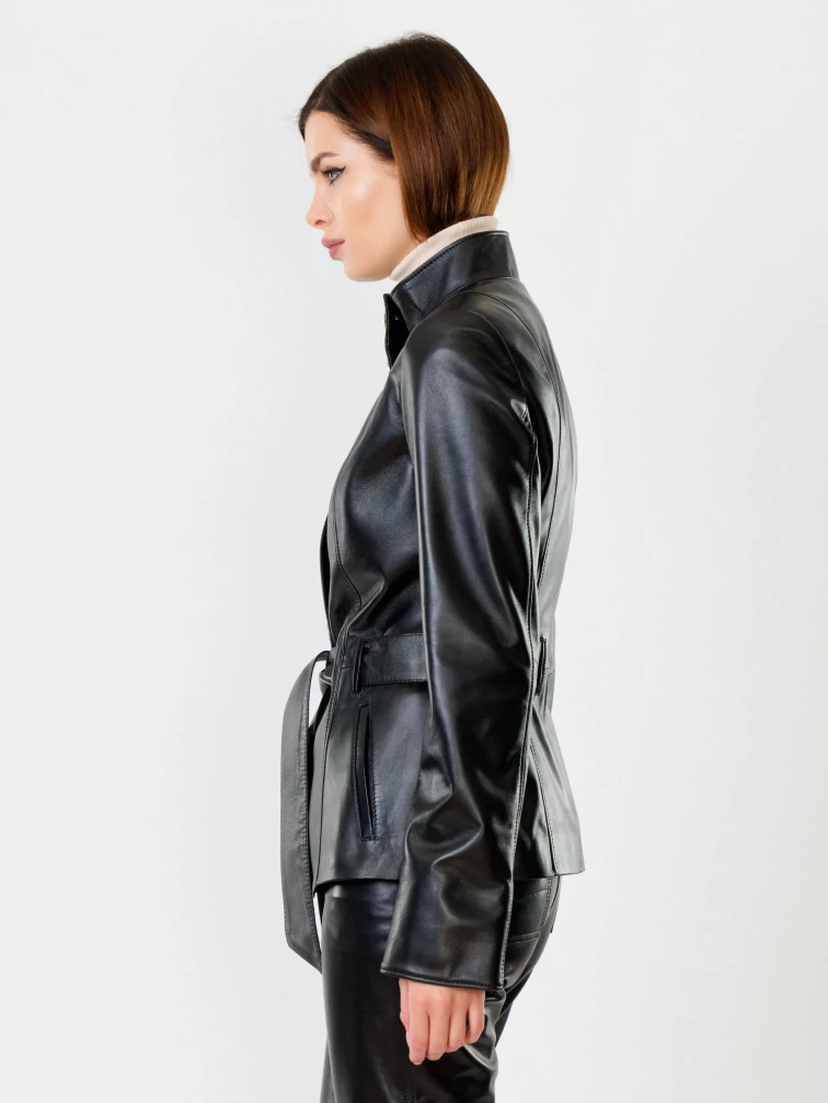 Кожаная куртка женская 334, с поясом, черная, р. 40, арт. 91101-6