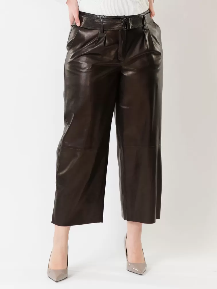 Кожаные укороченные брюки женские 05, из натуральной кожи, черные, р. 42, арт. 85402-3