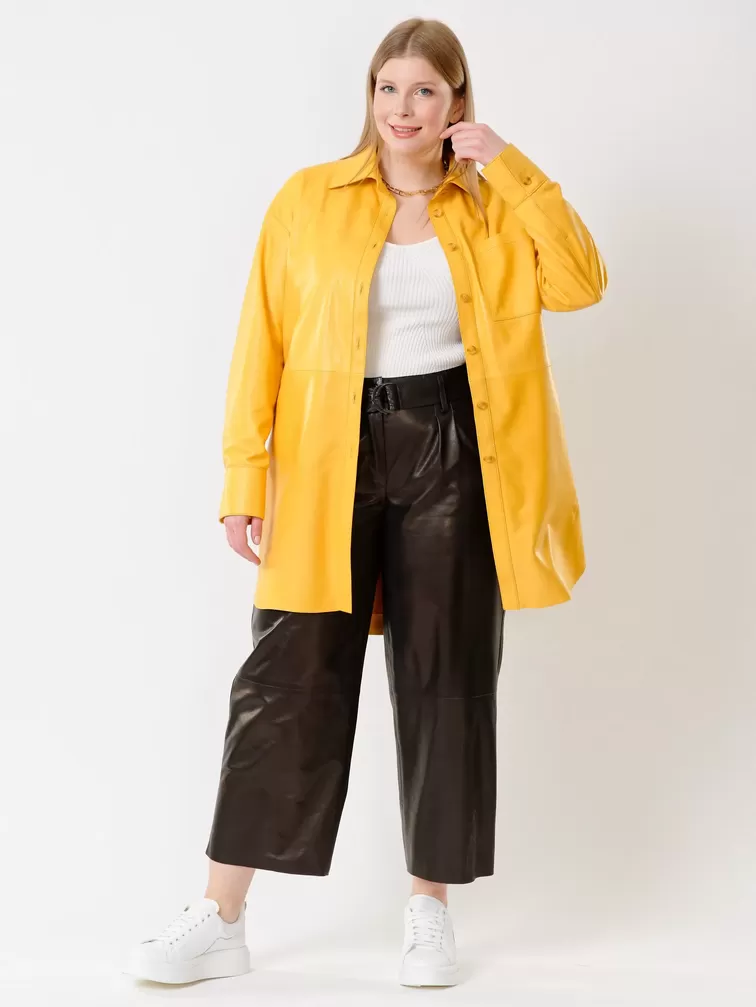 Кожаный комплект: Рубашка женская 01_2 + Брюки женские 05, желтый/черный, р. 46, арт. 111127-2