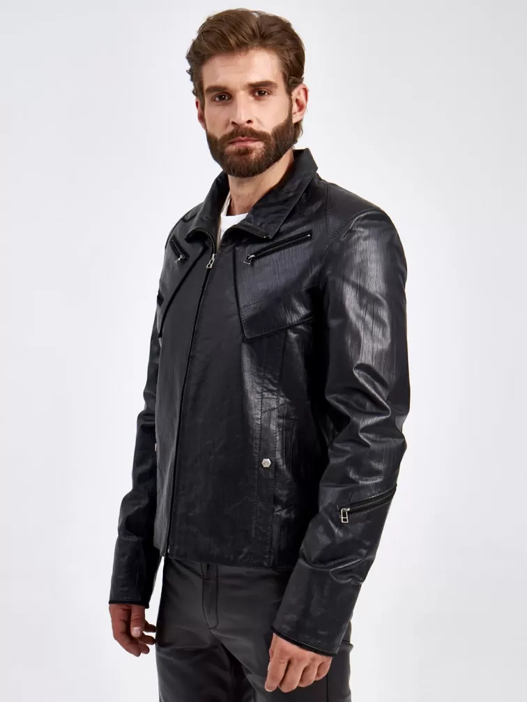 Кожаная куртка мужская 2010-4, короткая, черная, p. 50, арт. 29260-6