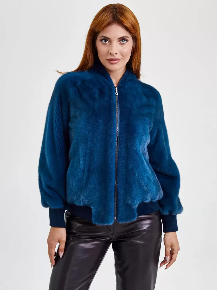 Демисезонный комплект женский: Куртка из меха норки Rome + Брюки 03, синий/черный, арт. 111330-4