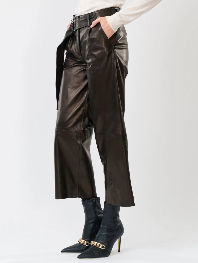 Кожаные укороченные женские брюки из натуральной кожи 05, черные, размер 42, артикул 85251-4