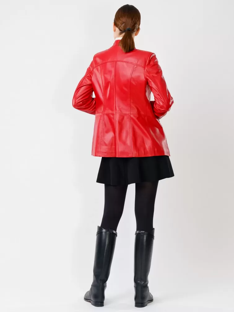 Кожаная куртка женская 320(нв), с поясом, красная, р. 44, арт. 90731-4