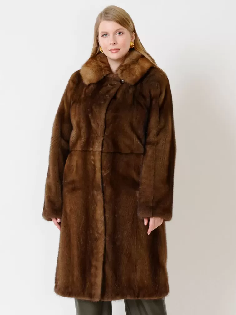 Пальто из меха норки женское 17417ав, коричневое, р. 48, арт. 31370-0