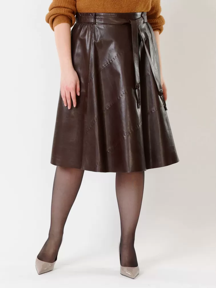 Кожаная юбка расклешенная 01рс, из натуральной кожи, коричневая, р. 40, арт. 85131-5