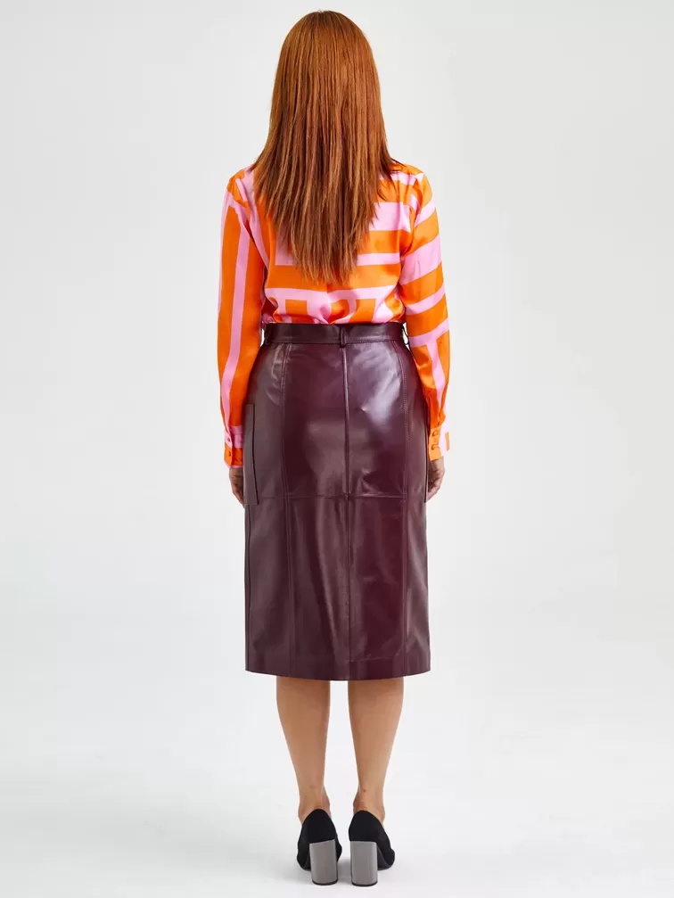 Кожаная юбка прямая 10, из натуральной кожи, бордовая, р. 46, арт. 85590-1