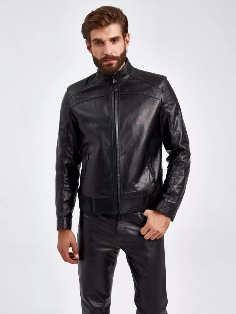 Кожаная мужская куртка 527, черная, p. 50, арт. 29240-3