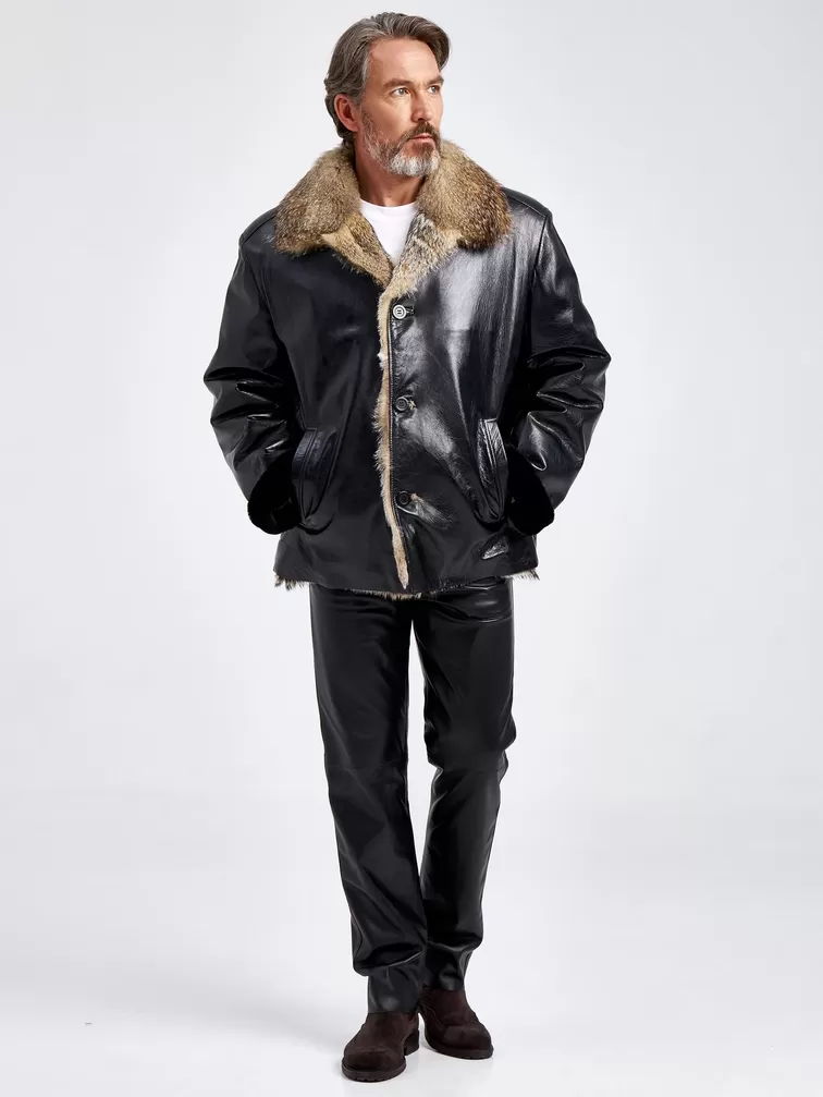 Кожаная куртка зимняя мужская Antonio, на подкладке из меха лисицы, черная, p. 56, арт. 40820-5