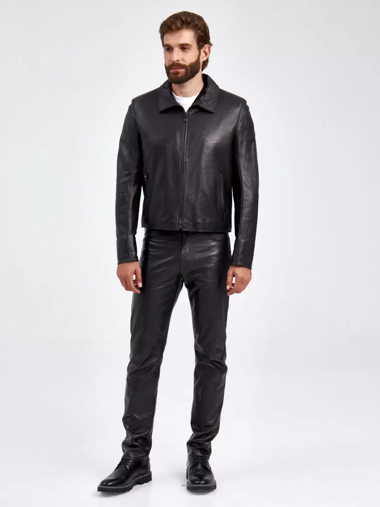 Кожаный комплект мужской: Куртка 2010-9 + Брюки 01, черный, р. 48, арт. 140600-1