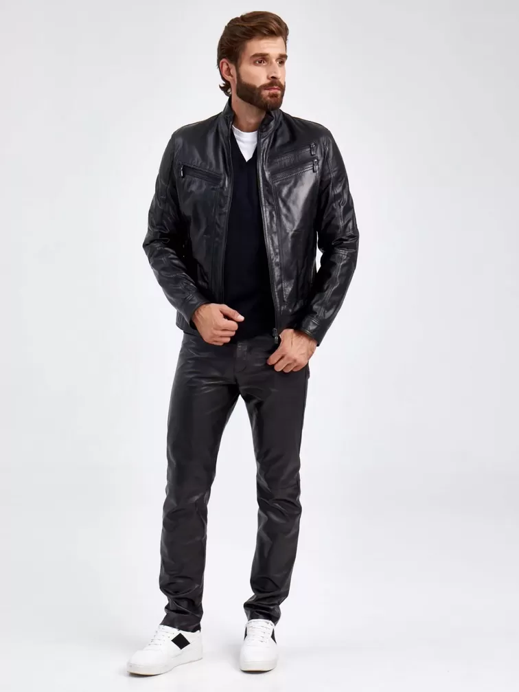 Кожаная куртка мужская 502, короткая, черная, p. 50, арт. 29110-1