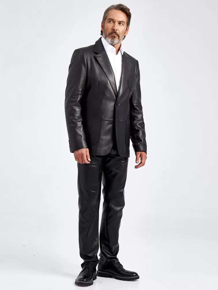 Кожаный пиджак мужской 555, черный, p. 50, арт. 29070-3