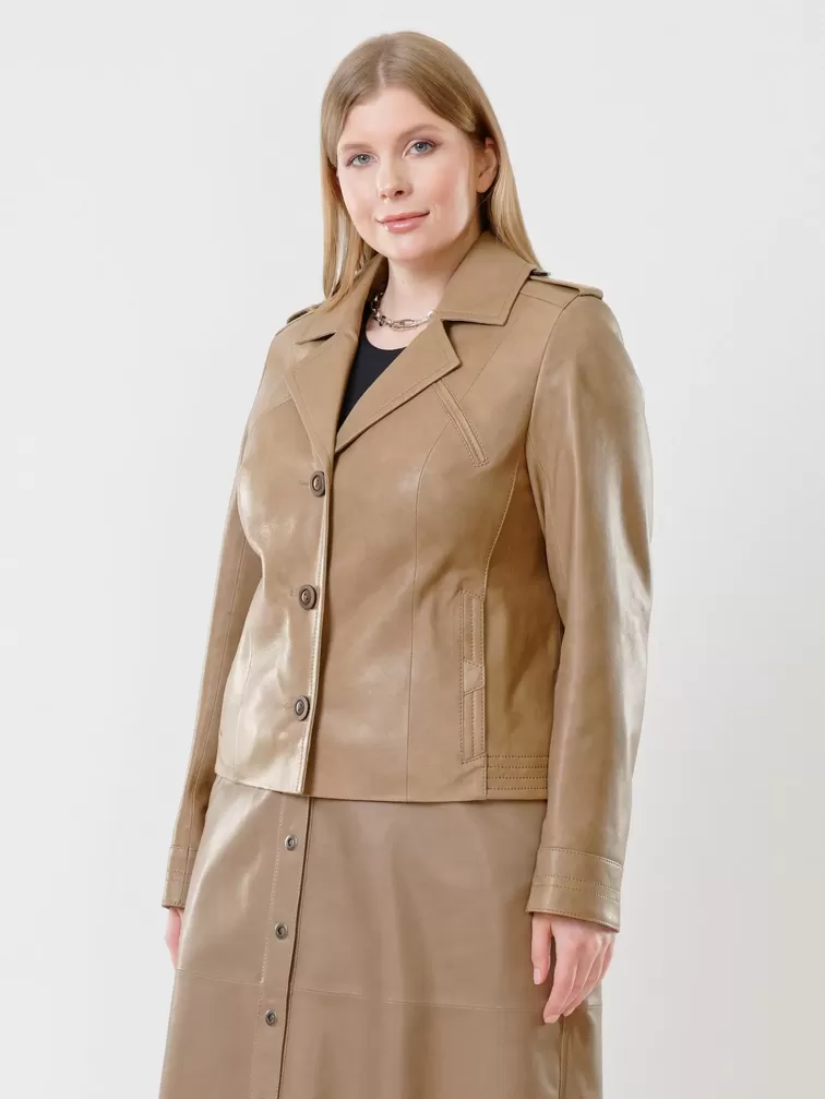 Кожаный комплект женский: Куртка 304 + Юбка-миди 08, коричневый, р. 44, арт. 111142-5