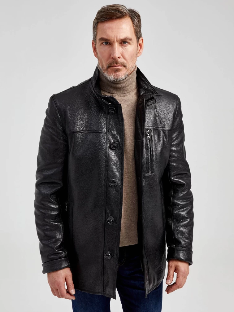 Кожаная куртка утепленная мужская 518ш, черная, р. 48, арт. 40461-5