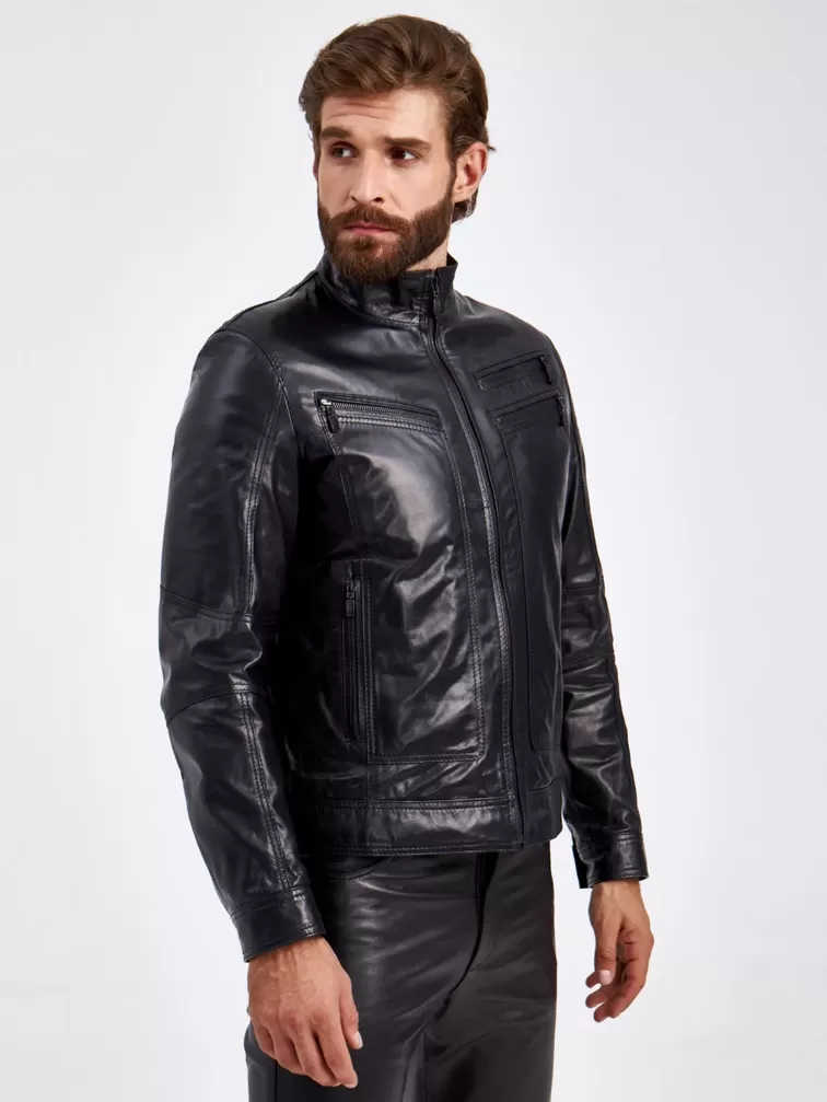 Кожаная куртка мужская 502, короткая, черная, p. 50, арт. 29110-0