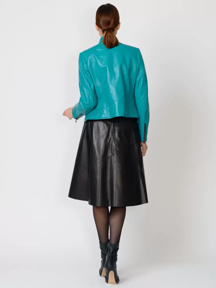Кожаный комплект женский: Куртка 300 + Юбка 01рс, бирюзовый/черный, р. 44, арт. 111172-2
