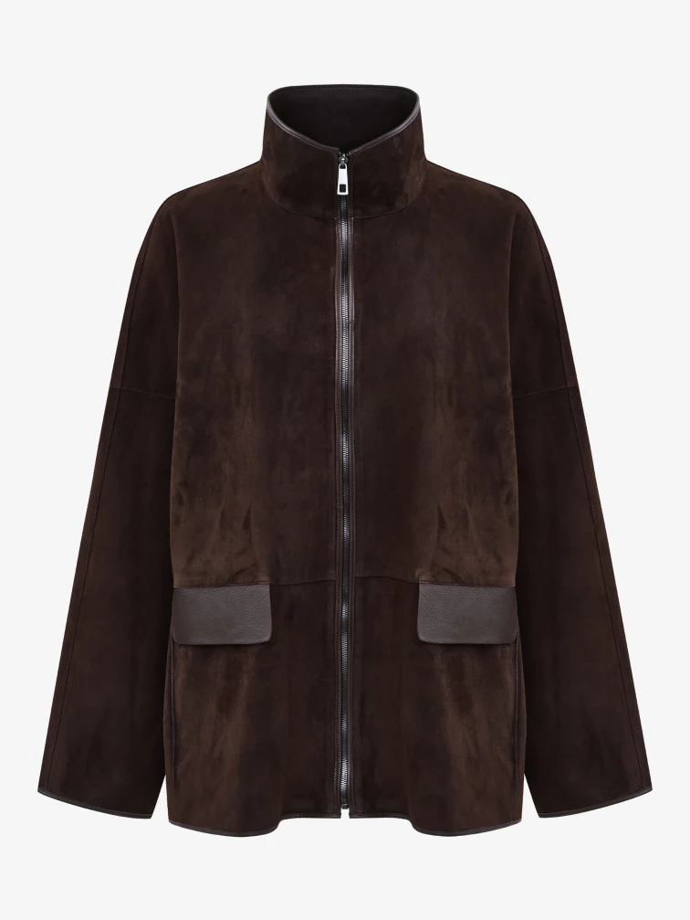Коричневая женская замшевая куртка премиум класса 3110з, размер 50, артикул 92250-0