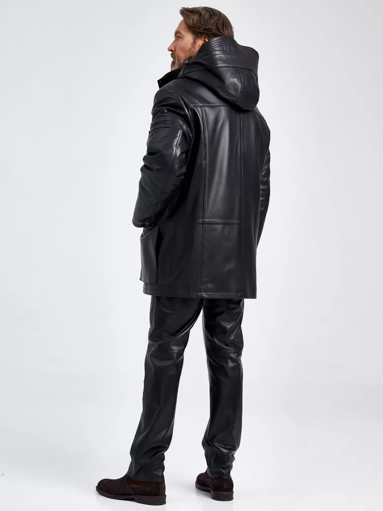 Кожаная куртка зимняя премиум класса мужская 513мех, на подкладке из овчины, черная, p. 54, арт. 41740-2