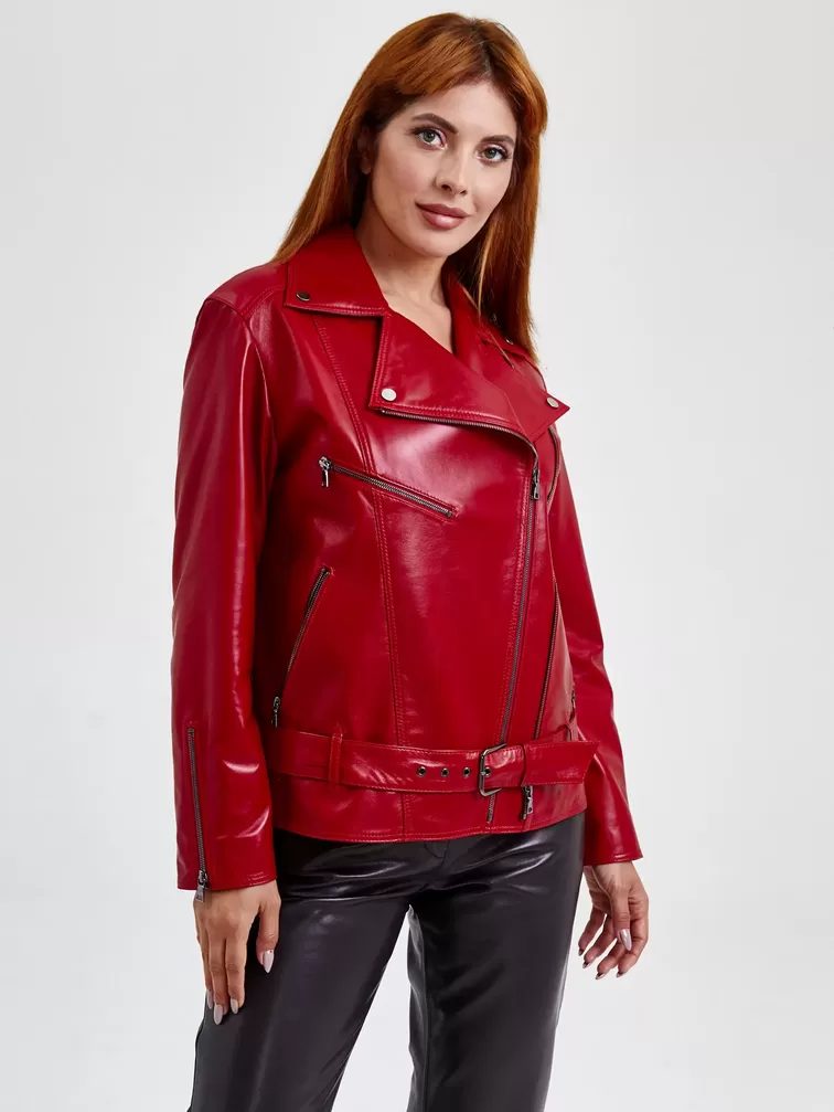 Кожаный комплект женский: Куртка 3013 + Брюки 03, красный/черный, р. 46, арт. 111145-4
