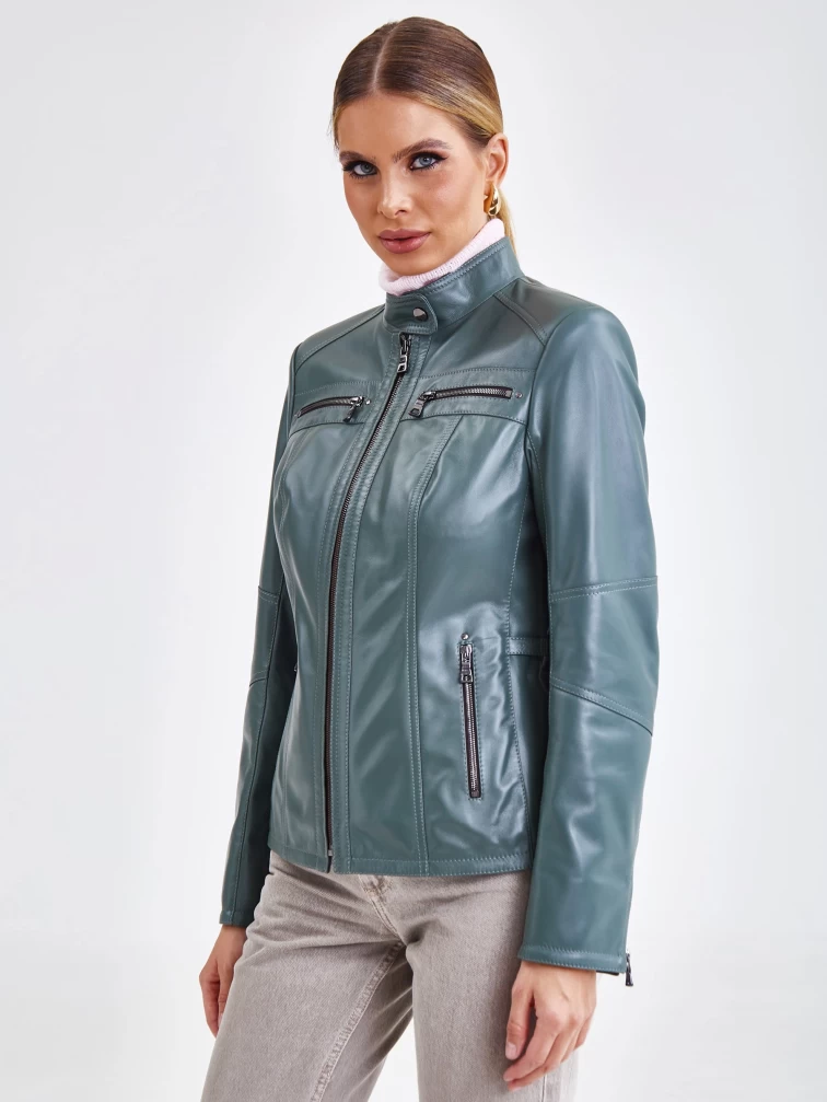 Кожаная куртка женская 301, оливковая, размер 44, артикул 90581-3