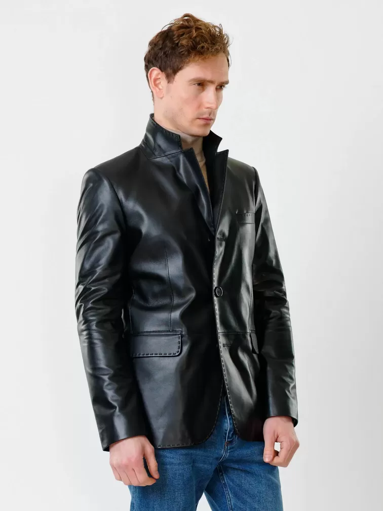 Кожаный пиджак мужской 543, черный, р. 48, арт. 28451-1