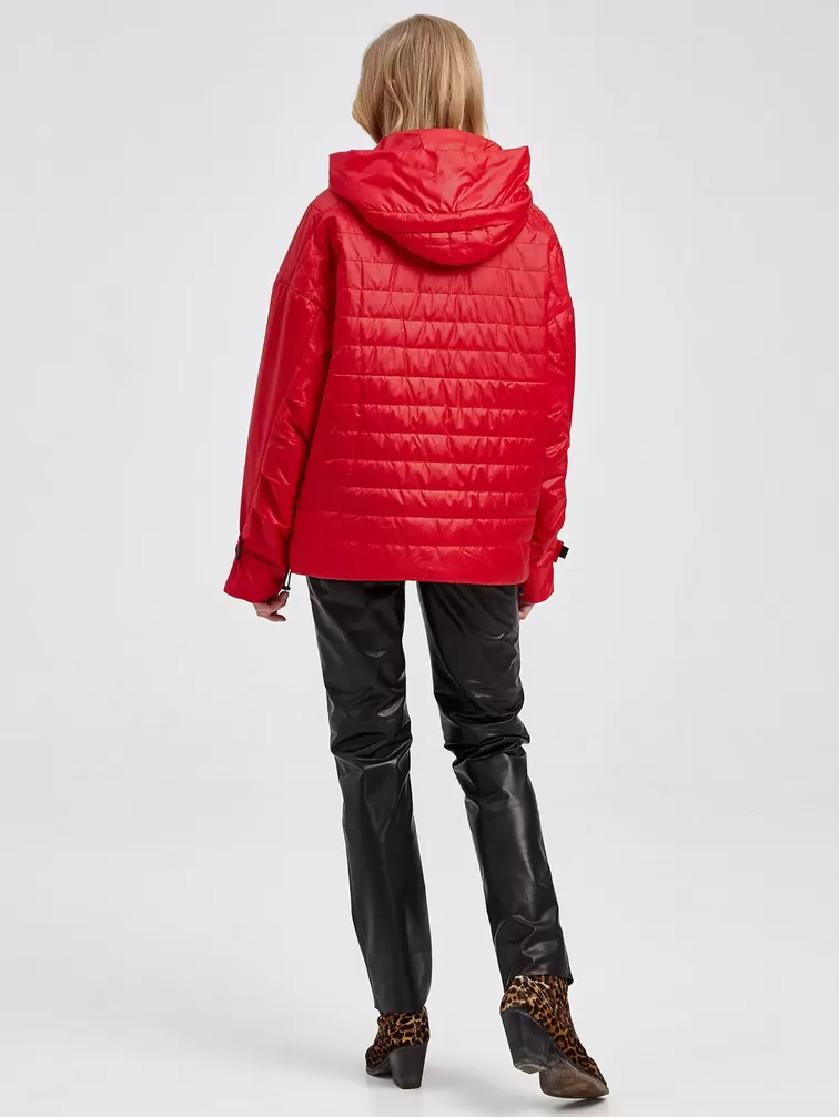 Текстильная утепленная куртка женская 20007, с капюшоном, красная, р. 42, арт. 25030-6