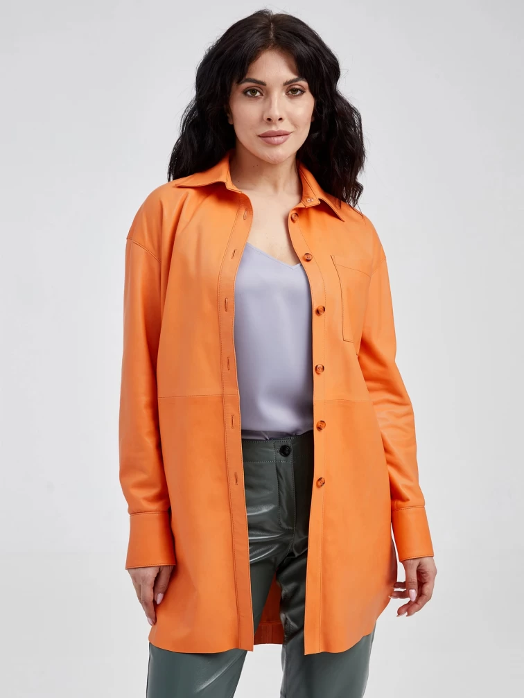 Кожаный костюм женский: Рубашка 01_3 + Брюки 03, оранжевый/оливковый, р. 46, арт. 111118-3