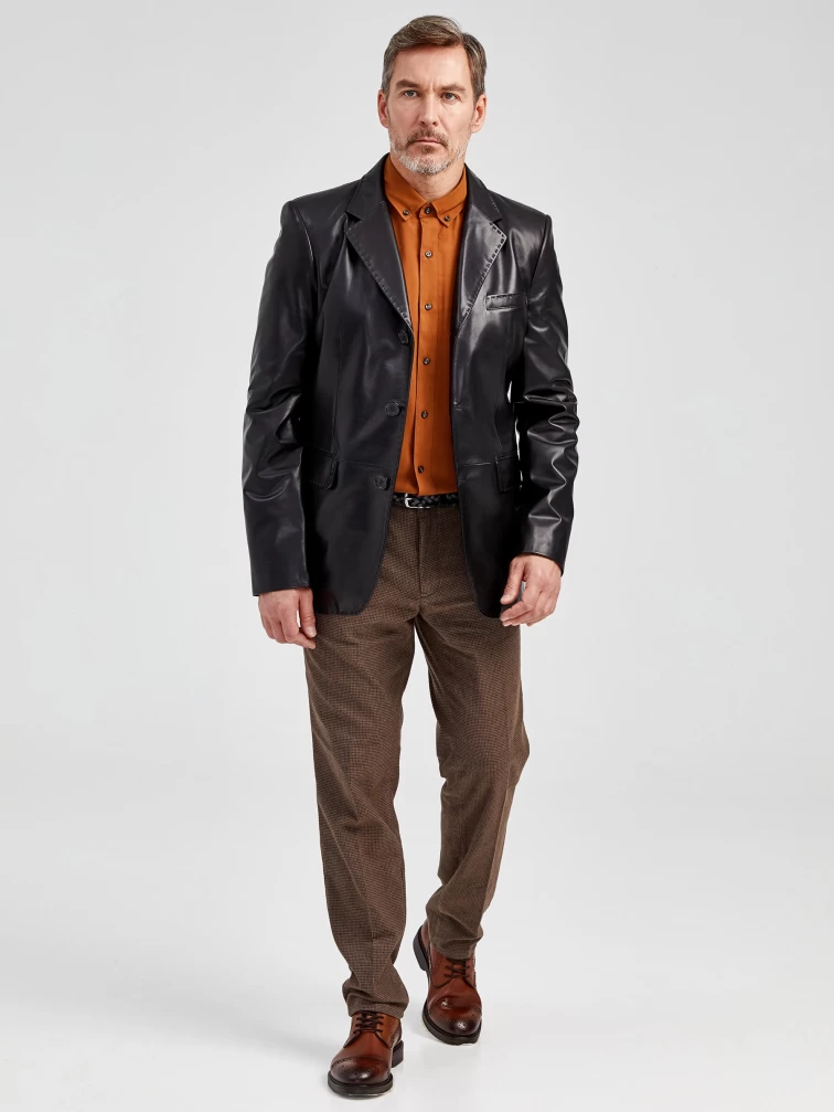 Кожаный пиджак мужской 543, черный, р. 48, арт. 28952-6