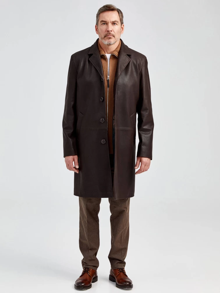 Кожаный пиджак удлиненный мужской 22/1, коричневый DS, размер 50, артикул 29560-6