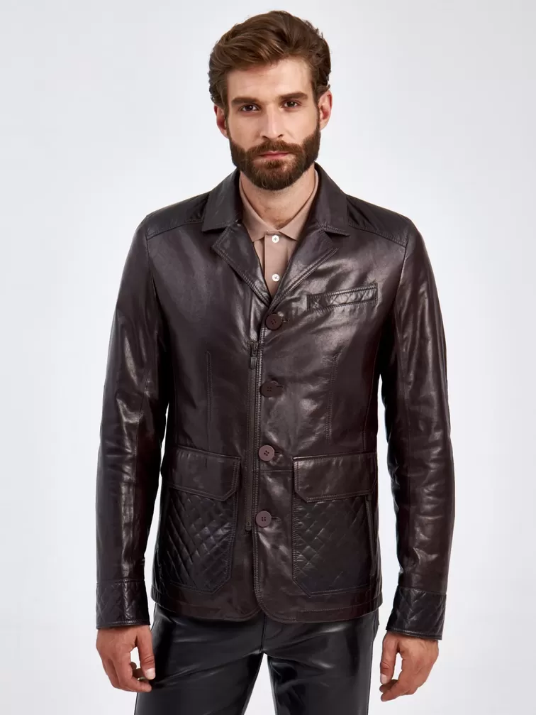 Кожаный пиджак утепленный мужской 530ш, коричневая, p. 50, арт. 29130-3
