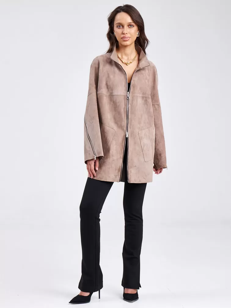 Замшевая куртка премиум класса женская 3037, светло-коричневая, р. 50, арт. 23160-6