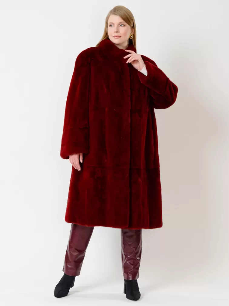 Демисезонный комплект женский: Пальто из меха норки 288в + Брюки 02, бордовый, р. 54, арт. 111318-1