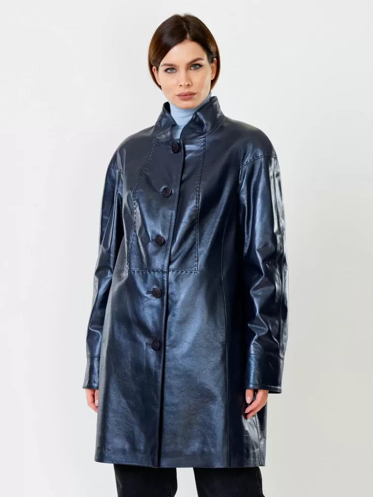 Кожаное пальто женское 378, синий перламутр, р. 46, арт. 91130-6