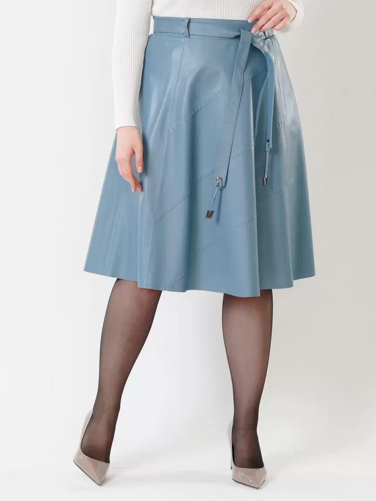 Кожаная юбка расклешенная 01рс, из натуральной кожи, голубая, р. 44, арт. 85451-2