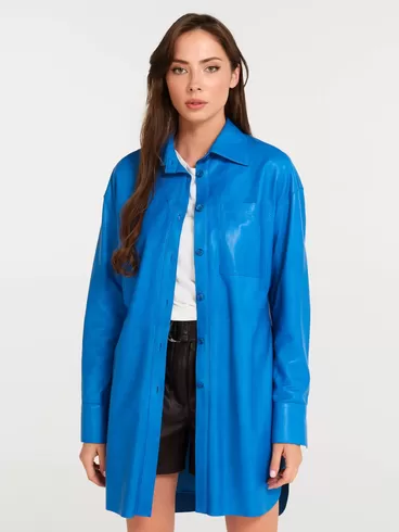 Кожаный комплект: Рубашка женская 01 + Шорты женские 01, голубой/черный, р. 46, арт. 111124-3