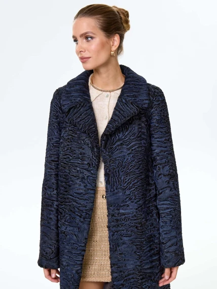 Длинная женская шуба из меха каракульчи премиум класса Лола(ав), синяя, размер 48, артикул 34010-6