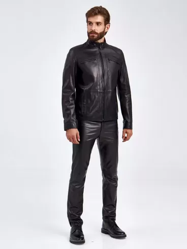 Кожаная куртка мужская 519, короткая, черная, p. 50, арт. 29200-5
