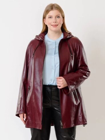 Кожаный комплект женский: Куртка 383 + Брюки 04, бордовый/черный, размер 48, артикул 111178-5