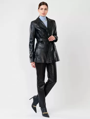 Кожаная утепленная куртка женская 372ш, с мехом енота, черная, р. 48, арт. 23650-3