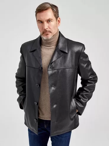 Кожаный пиджак мужской 20с дом, черный, р. 48, арт. 28570-6